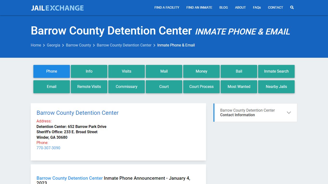 Inmate Phone - Barrow County Detention Center, GA - Jail Exchange